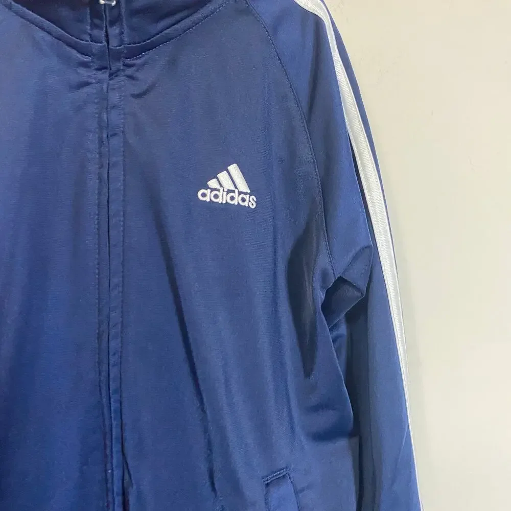 Adidas Kids Blue White Classic Track Jacket Lightweight Three Stripe Sleeve Sz 7
